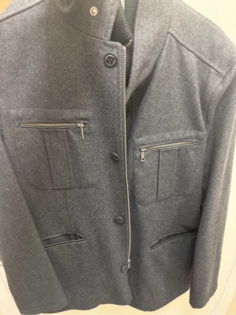Cole Haan Men's Charcoal Gray Wool Pea Coat - Picture 5 of 6